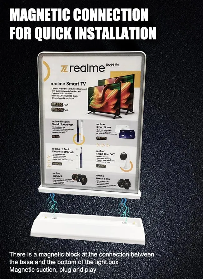 Caja de luz, Letrero de mesa LED recargable de 2 lados A4